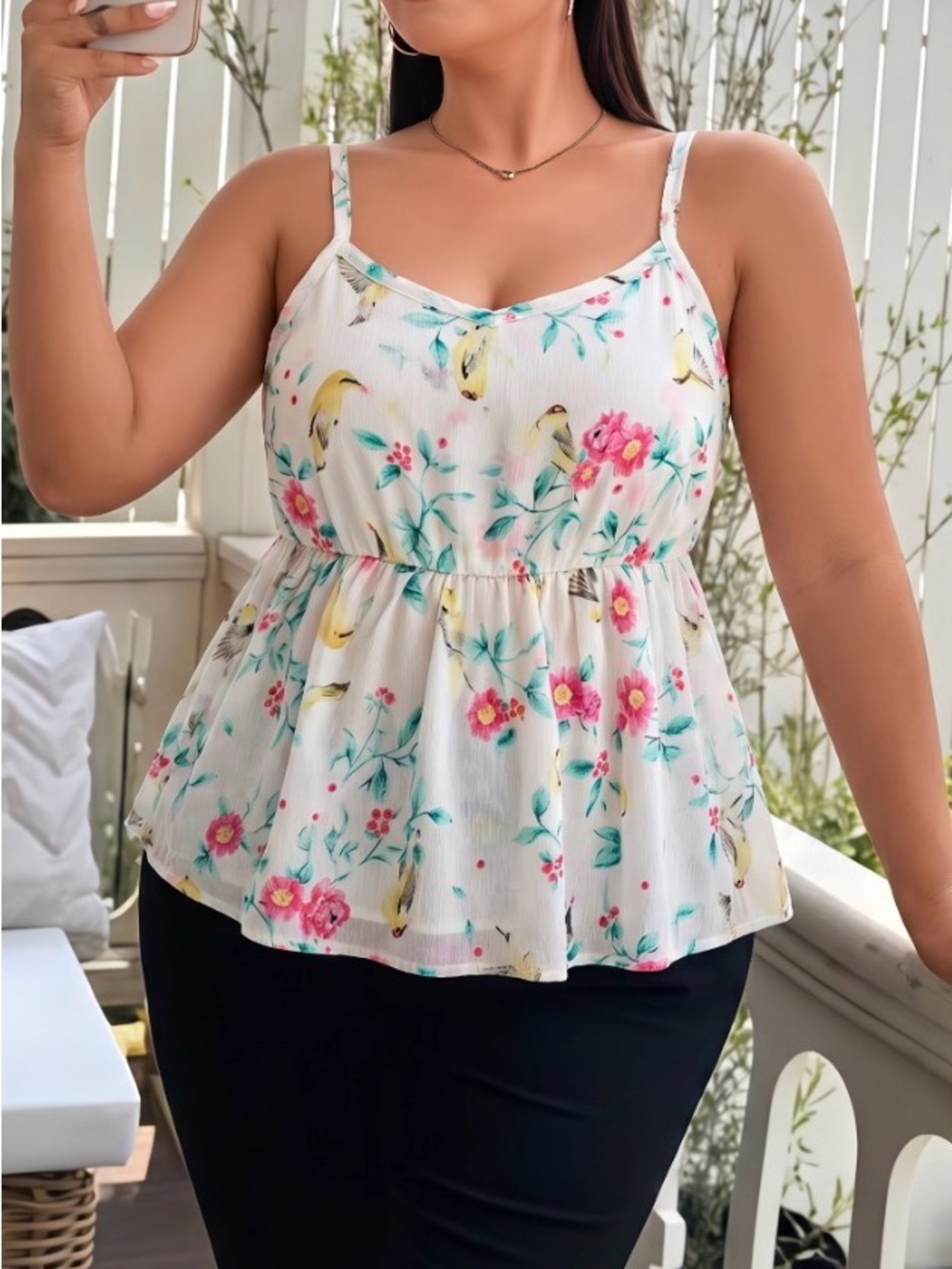 torrid White Floral Tank top with Pink and Green Print